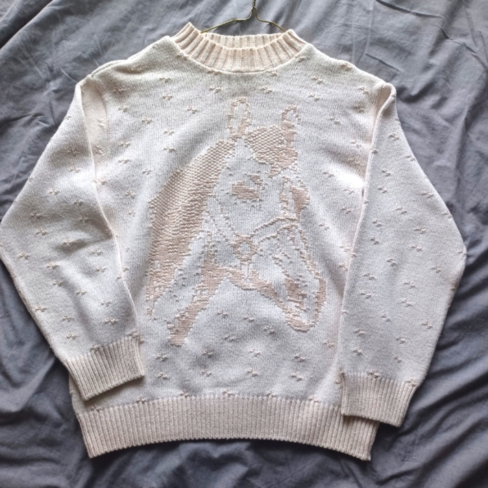 Vintage Cream and Tan Horse Sweater